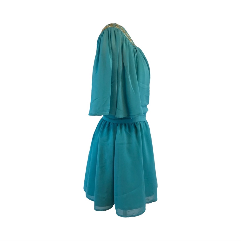 Umgee One Shoulder Chiffon Lined Dress Studded Accent Turquoise Size Small NWT - Picture 8 of 12